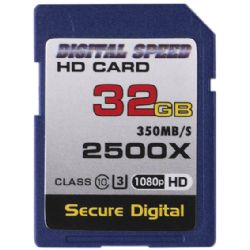 Digital Speed 2500X 32GB Professional High Speed Mach III 350MB/s Error Free (SDHC) HD Memory Card Class 10