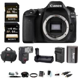 Canon EOS 80D DSLR Camera (Body) & TTL Flash & Battery Grip